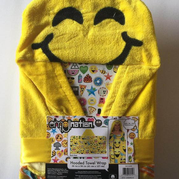 EmojiNation Hooded Towel Wrap Emoji Print 24 x 50 - Picture 4 of 6